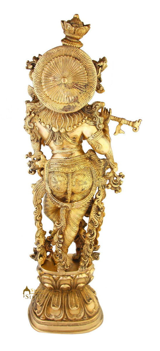 Brass India hand made hindu deity lord Krishna idol religious décor statue 29"