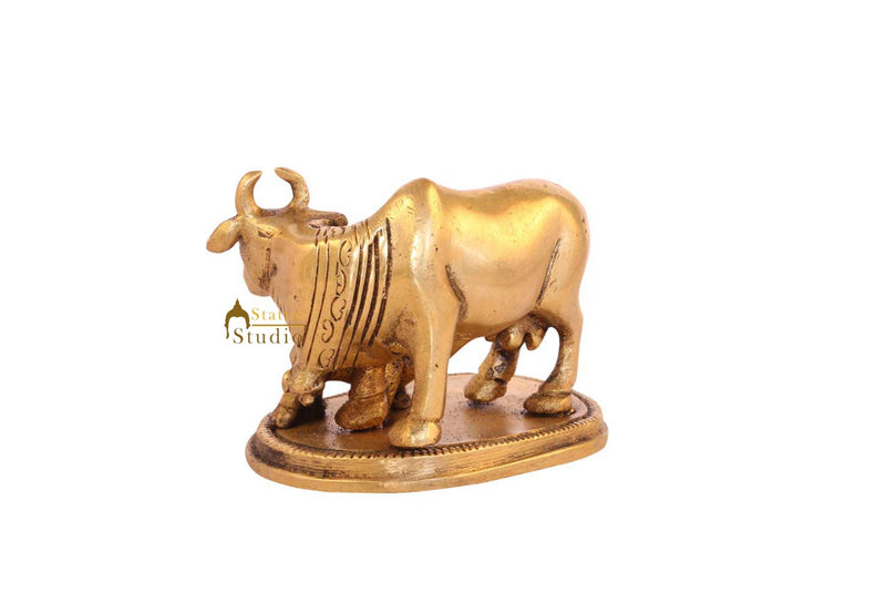 Brass sacred holy cow calf religious pair statue idol miniature pooja figure 2"