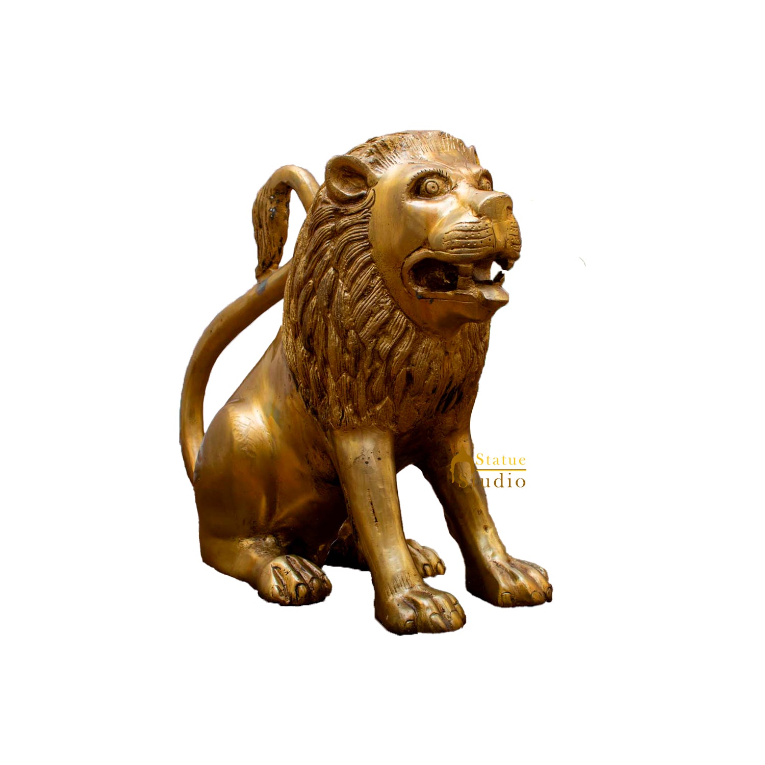 Brass Lion Statue Figurine Home Decor Hand Carved Animal Sculpture