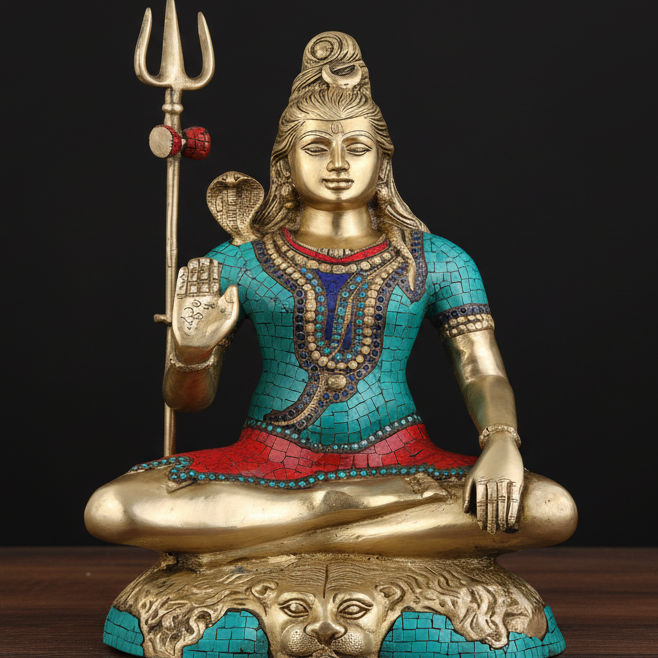 Brass Large Lord Shiva Statue Stone Work For Home Decor 2 Feet