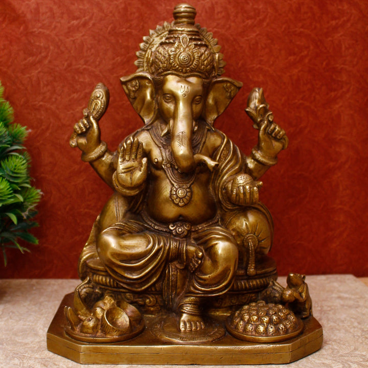 Brass Large Ganesha Statue Antique Finish For Home Décor Gift 1 Feet