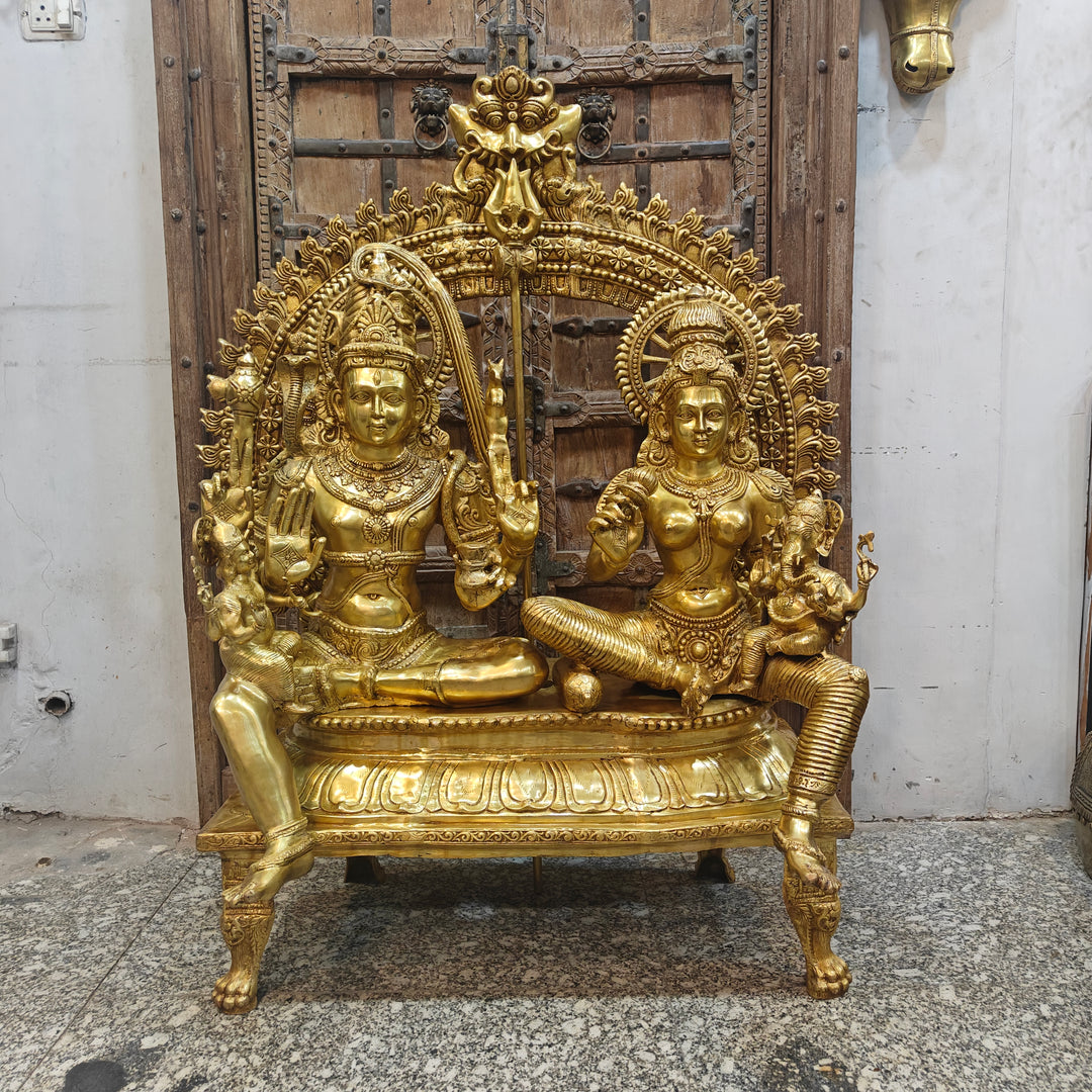 Brass Large Shiva Family Idol Shiv Parivar Home Temple Decor 4.5 Feet