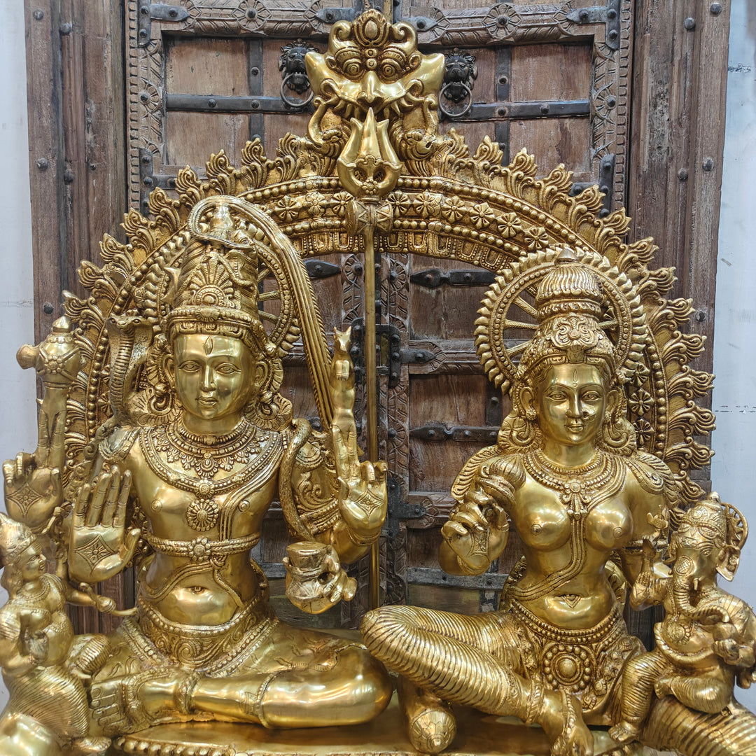 Brass Large Shiva Family Idol Shiv Parivar Home Temple Decor 4.5 Feet