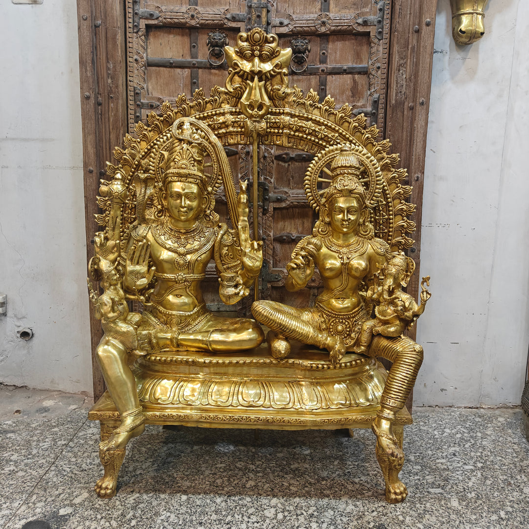 Brass Large Shiva Family Idol Shiv Parivar Home Temple Decor 4.5 Feet