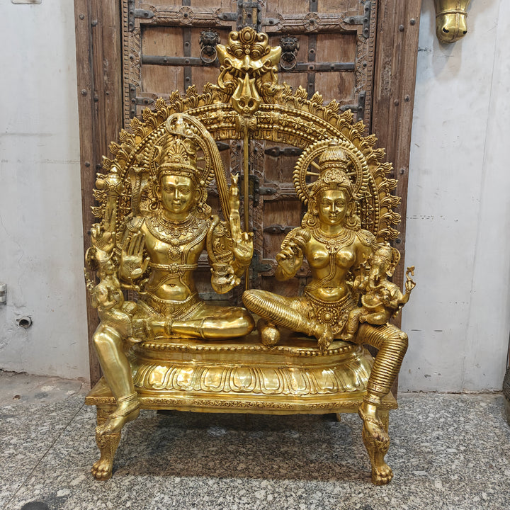Brass Large Shiva Family Idol Shiv Parivar Home Temple Decor 4.5 Feet