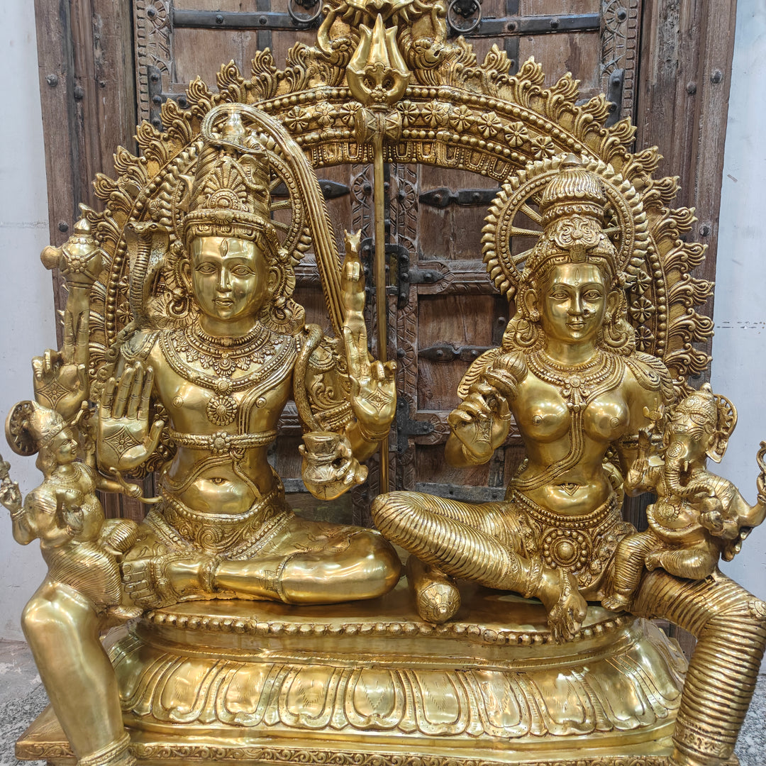 Brass Large Shiva Family Idol Shiv Parivar Home Temple Decor 4.5 Feet