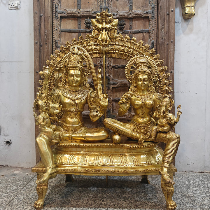 Brass Large Shiva Family Idol Shiv Parivar Home Temple Decor 4.5 Feet