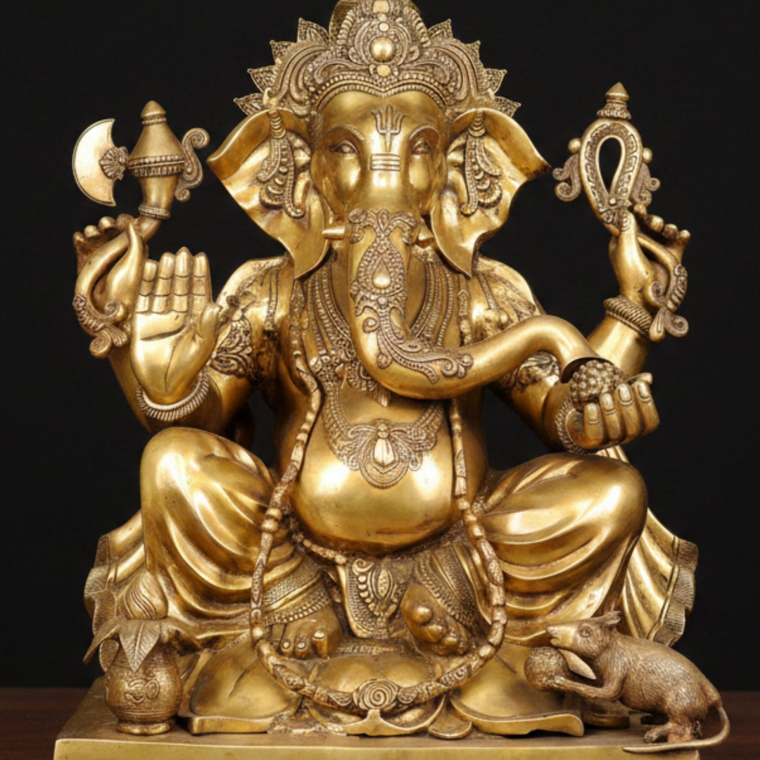 Brass Large Ganesha Statue For Home Office Garden Decor 2.5 Feet