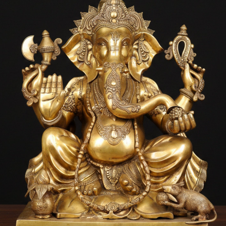 Brass Large Ganesha Statue For Home Office Garden Decor 2.5 Feet