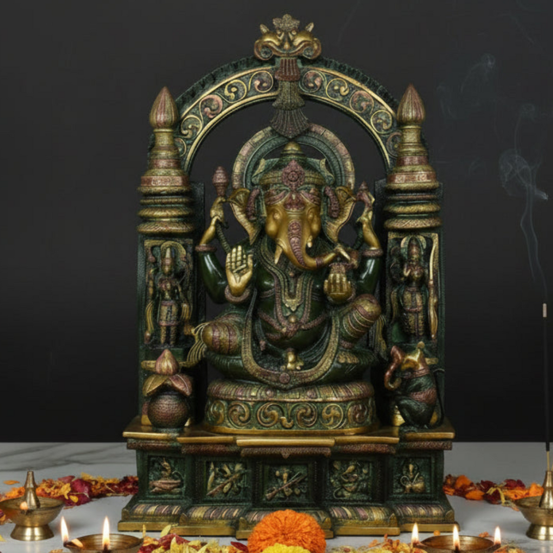 Brass Large Ganesha Statue Antique Finish For Home Decor 33 Inch