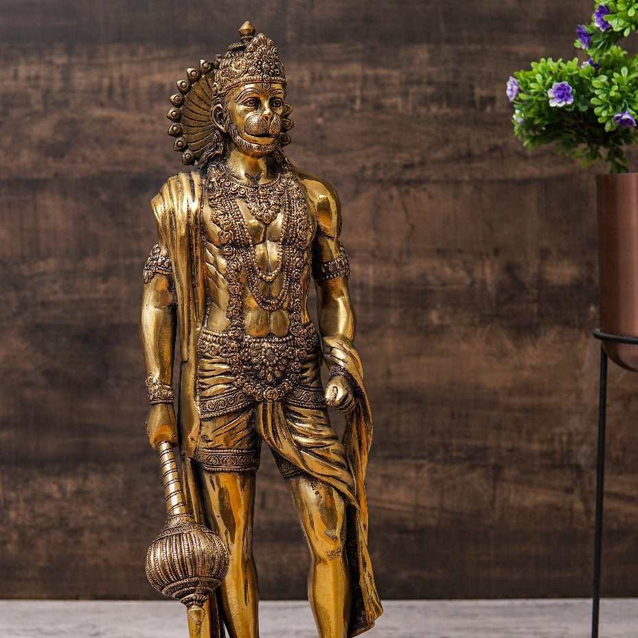 Brass Antique Mahabali Standing Hanuman Idol Home Religious Dacor brass-antique-mahabali-standing-hanuman-idol-home-religious-dacor