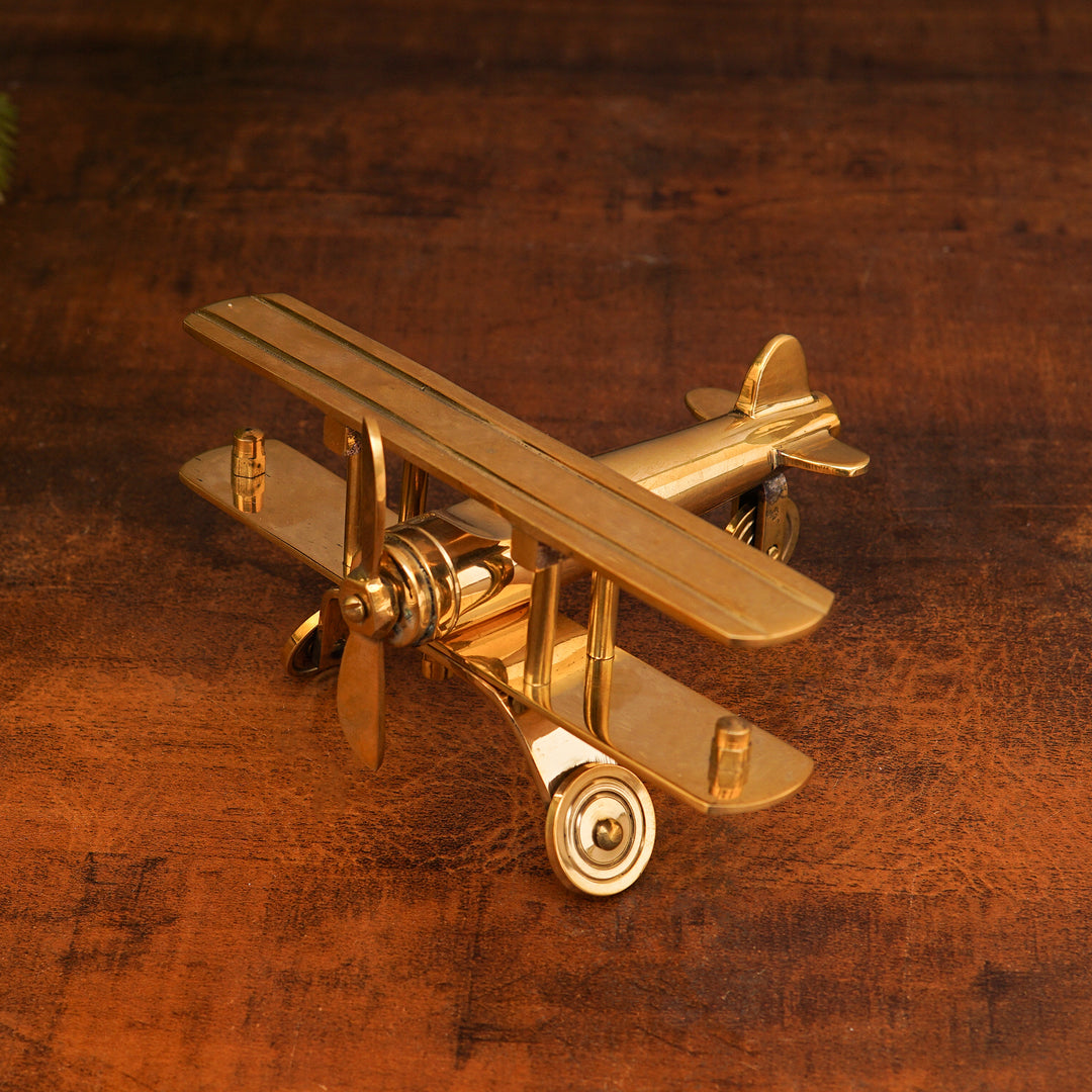 Brass Aeroplane Table Top Decorative Showpiece 3 Inch