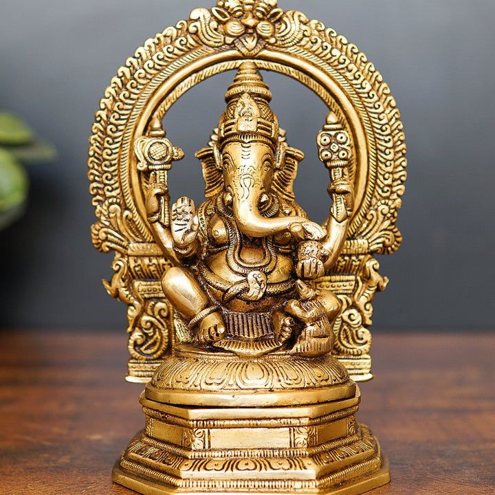 Brass Ganesha Statue With Frame For Home Temple Decor Gift 9 Inch