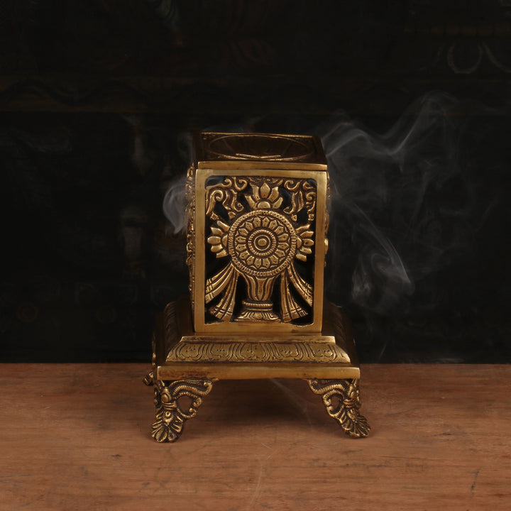 Brass Dhoop Dhani With Shankh Chakra Namah Design T-Light Holder Decor 6 Inch