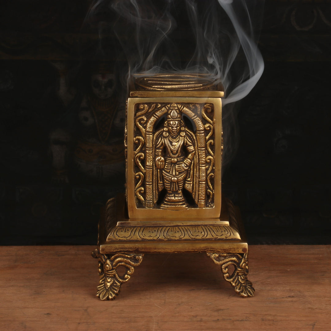 Brass Dhoop Dhani With Shankh Chakra Namah Design T-Light Holder Decor 6 Inch