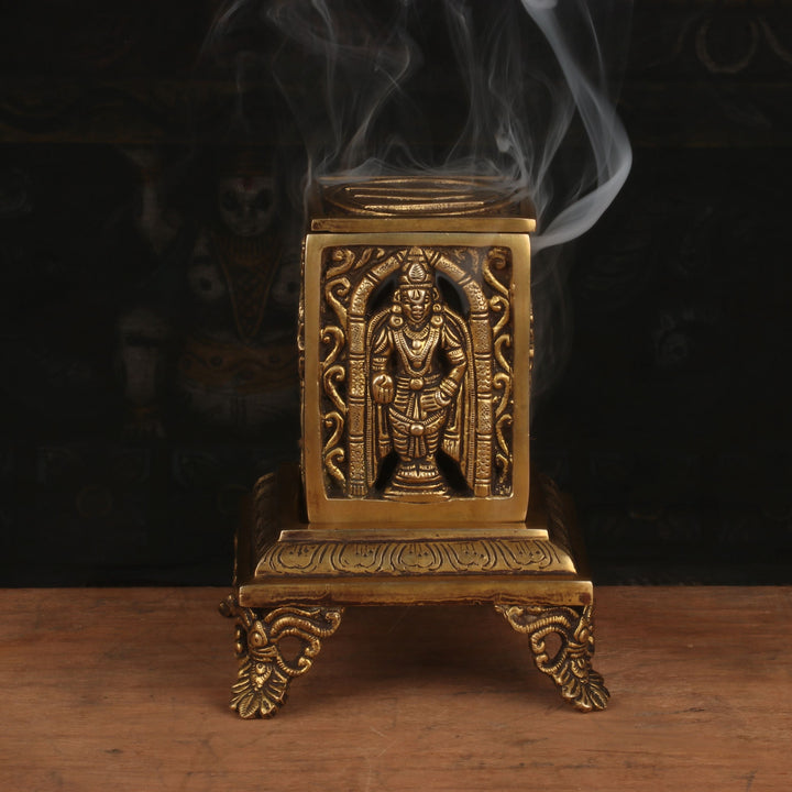 Brass Dhoop Dhani With Shankh Chakra Namah Design T-Light Holder Decor 6 Inch