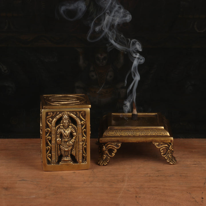 Brass Dhoop Dhani With Shankh Chakra Namah Design T-Light Holder Decor 6 Inch