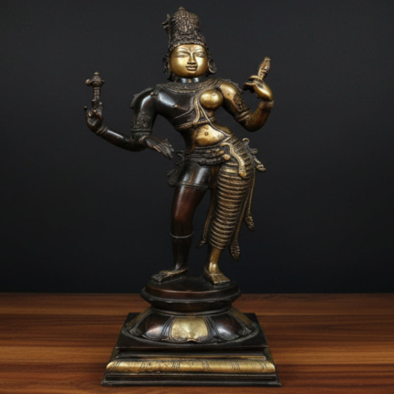 Brass Large Ardhanarishawar Idol Antique Finish For Home Decor 2 Feet