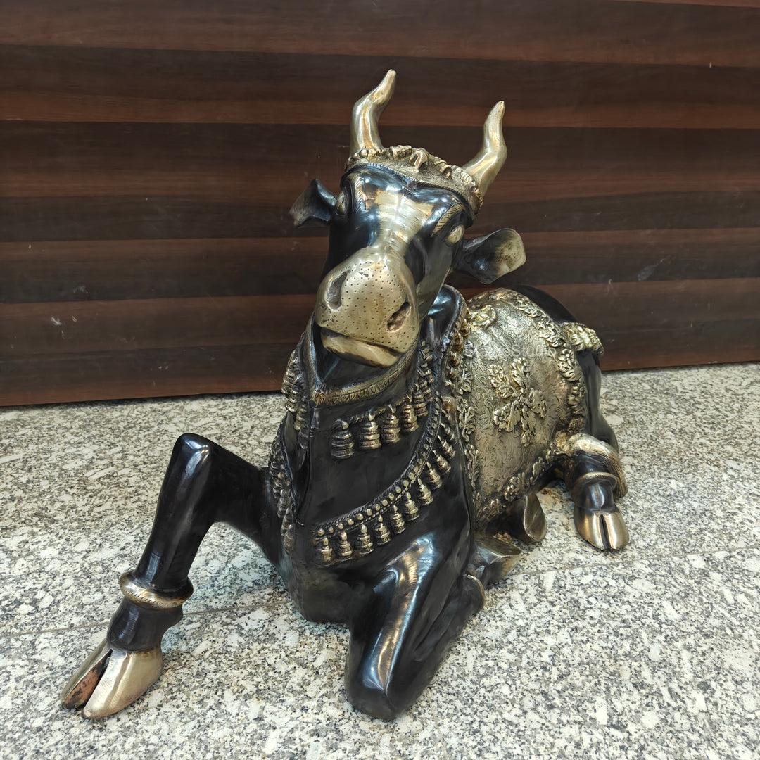 Brass Large Nandi Sculpture Antique Finish 33 inch