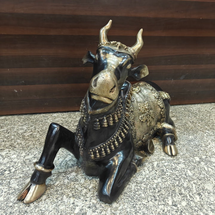 Brass Large Nandi Sculpture Antique Finish 33 inch