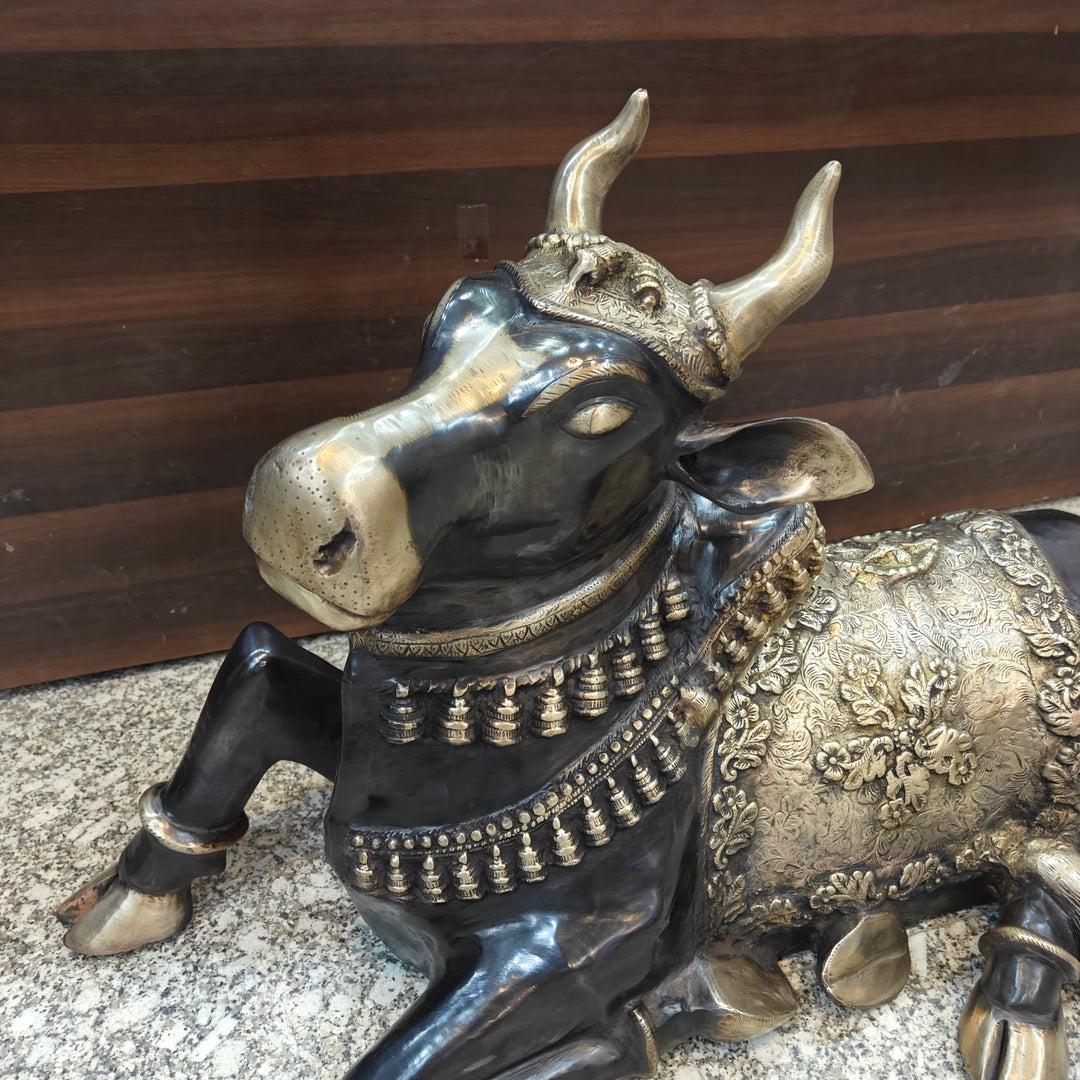 Brass Large Nandi Sculpture Antique Finish 33 inch