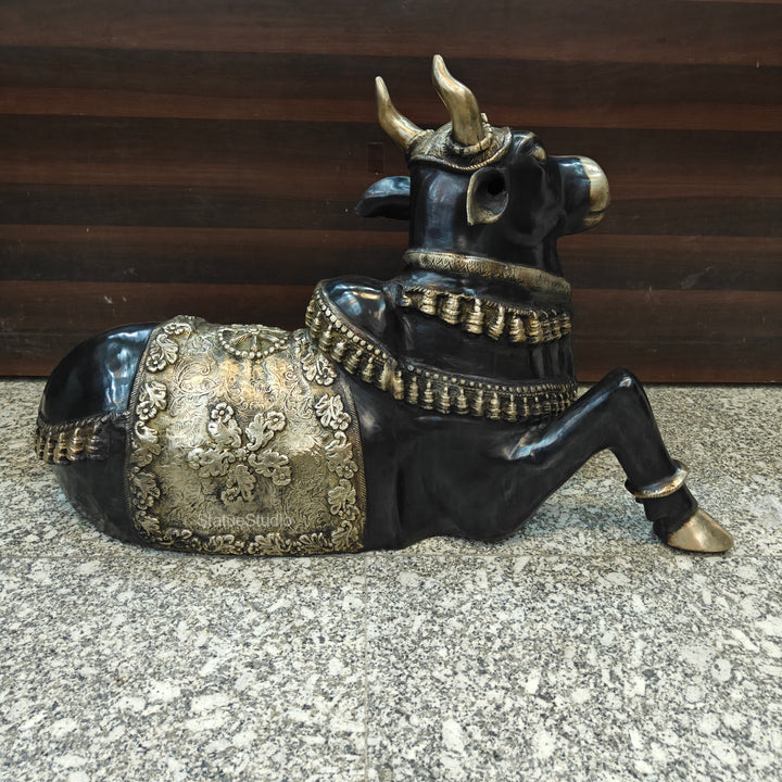 Brass Large Nandi Sculpture Antique Finish 33 inch