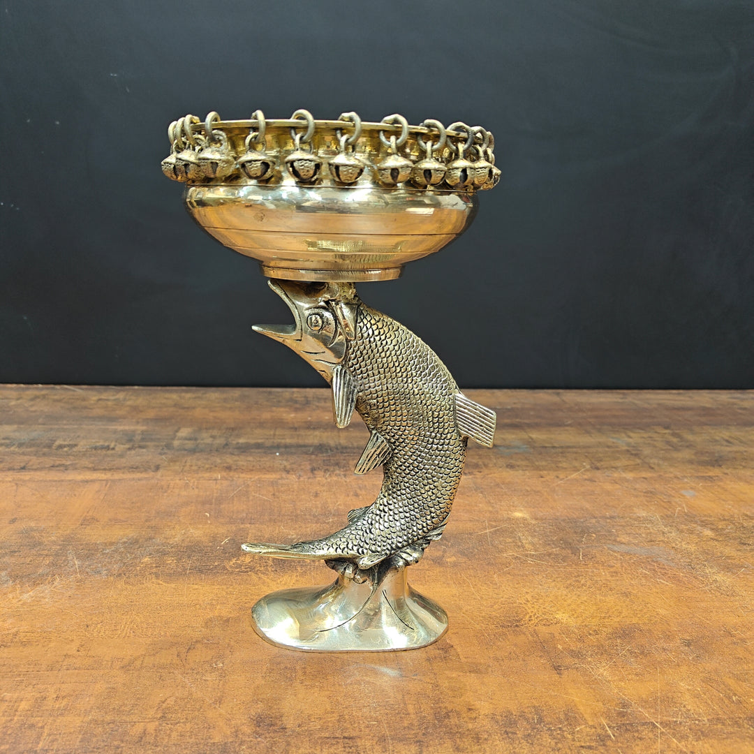 Uruli Fish Brass Fish Designer Urli For Home Office Decor 11 Inch – StatueStudio