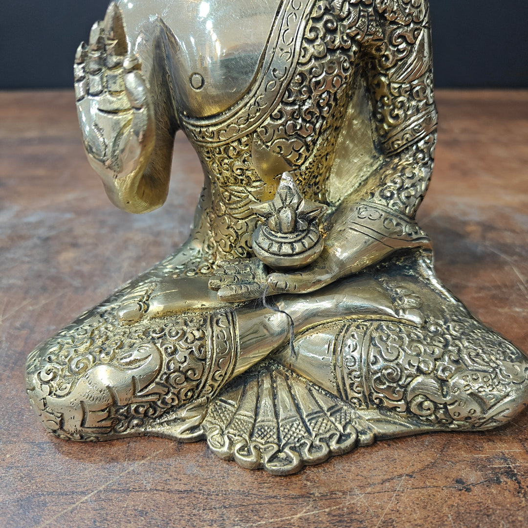 Brass Blessing Buddha Statue 8 Inch