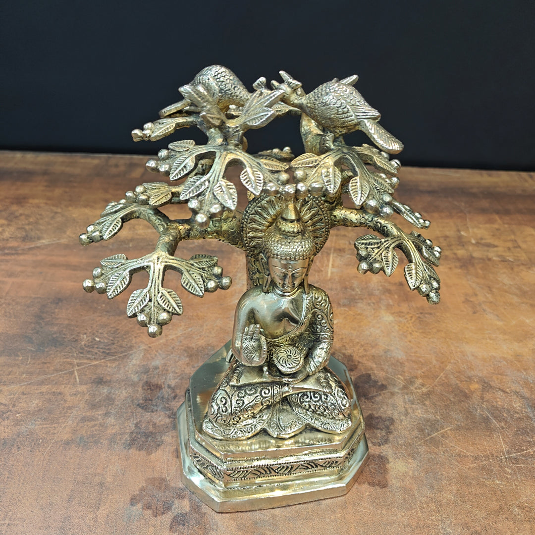 Brass Buddha Idol Under Boddhi Tree 10 Inch