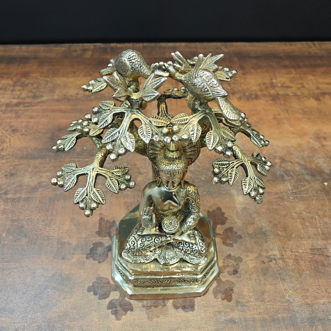 Brass Buddha Idol Under Boddhi Tree 10 Inch
