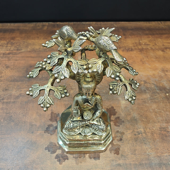 Brass Buddha Idol Under Boddhi Tree 10 Inch