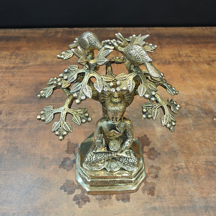 Brass Buddha Idol Under Boddhi Tree 10 Inch