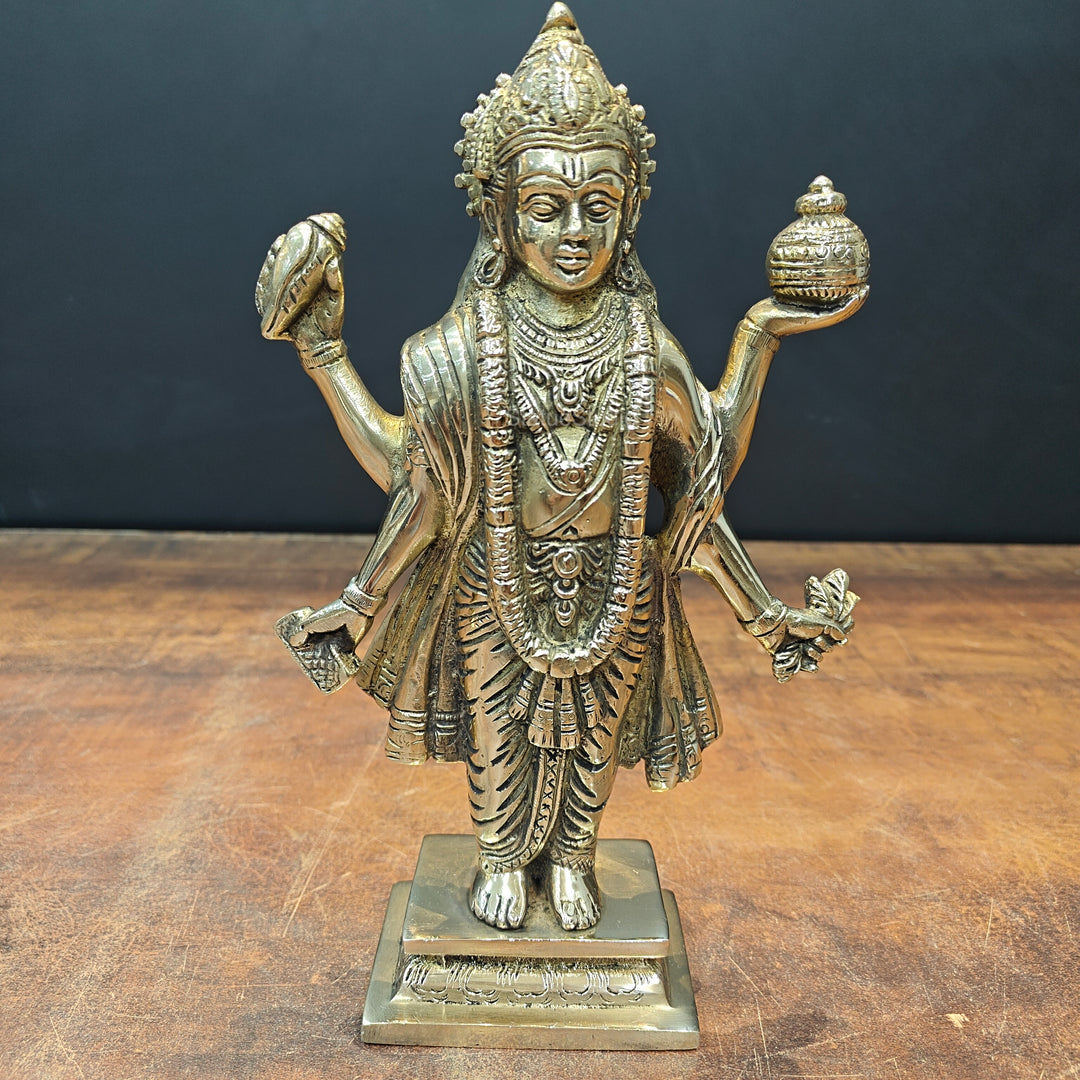Brass Dhanvantari Idol The God of Ayurveda 10 Inch