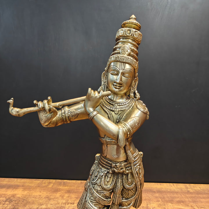 Brass Fine Standing Krishna Idol For Home Decor 2 Feet