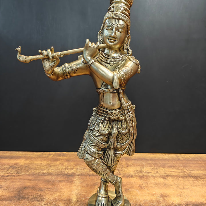 Brass Fine Standing Krishna Idol For Home Decor 2 Feet