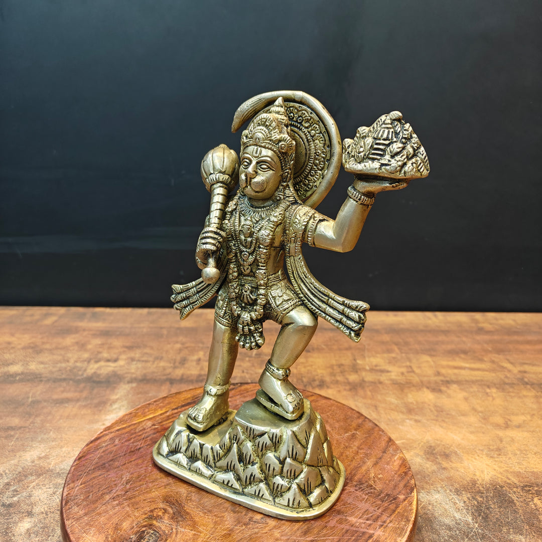 Brass Mahabali Hanuman Statue Carrying Mountain 9 Inch StatueStudio brass-mahabali-hanuman-statue-carrying-mountain-9-inch-statuestudio