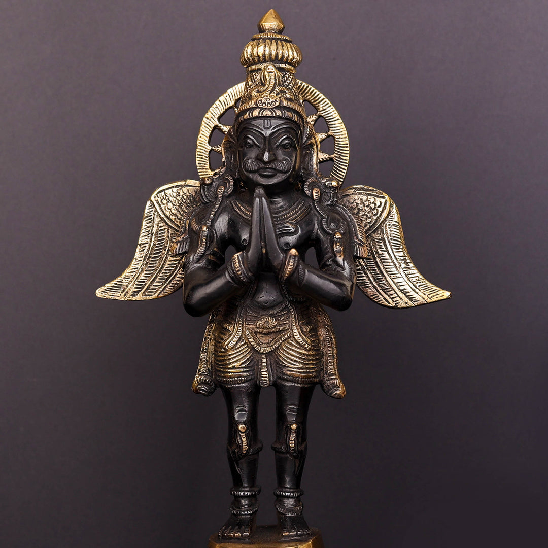 Brass Standing Garuda Idol Antique Finish Vishnu Vahana 12 Inch