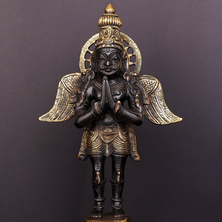 Brass Standing Garuda Idol Antique Finish Vishnu Vahana 12 Inch