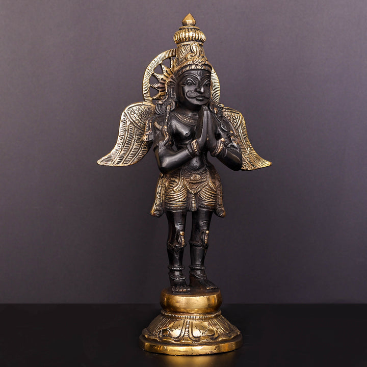 Brass Standing Garuda Idol Antique Finish Vishnu Vahana 12 Inch