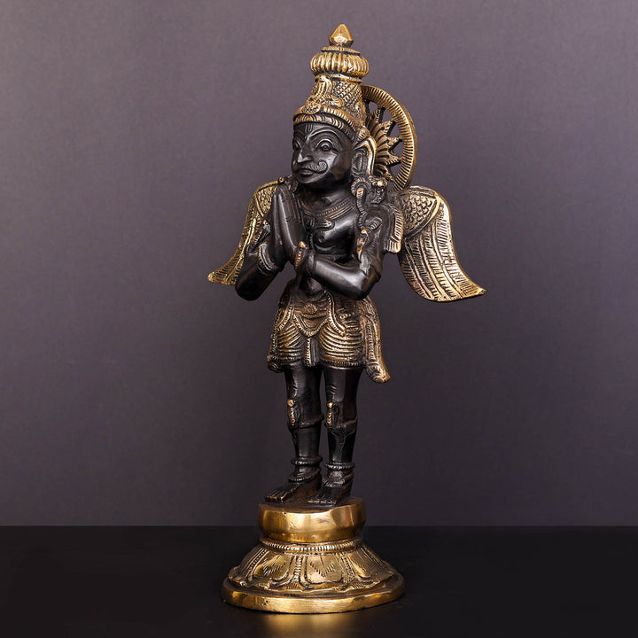 Brass Standing Garuda Idol Antique Finish Vishnu Vahana 12 Inch