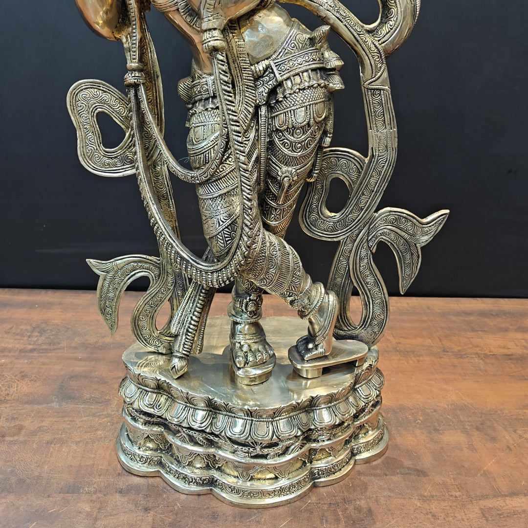 Brass Large Krishna Statue Playing Flute On Pedestal 3 Feet