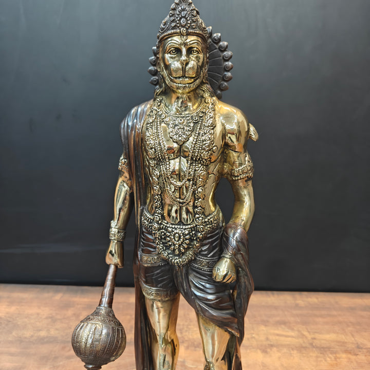 Brass Standing Hanuman Idol Antique Finish 2 Feet