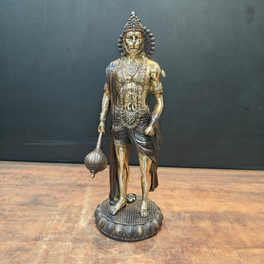 Brass Standing Hanuman Idol Antique Finish 2 Feet