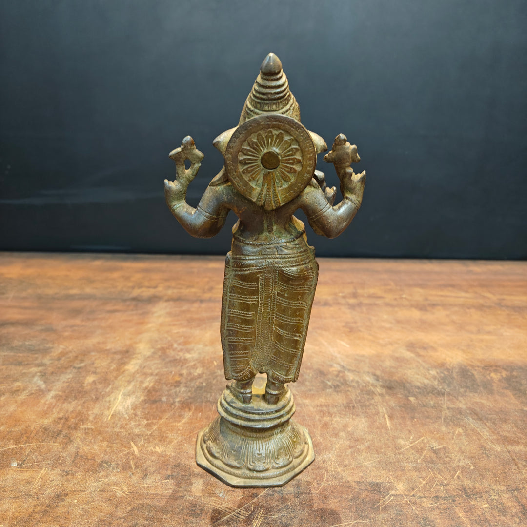 Brass Standing Ganesha Idol Antique Patina Finish 10 Inch