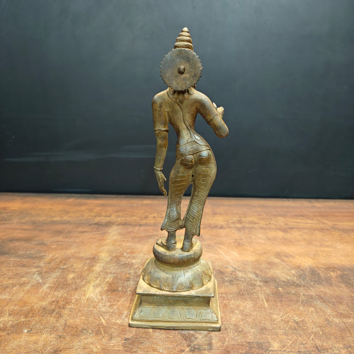 Brass Standing Parvati Statue Antique Patina Finish 12 Inch