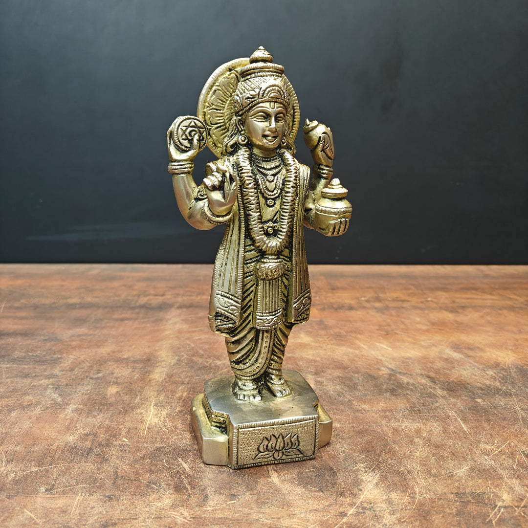 Brass Dhanvantari Statue The God of Ayurveda 9 Inch