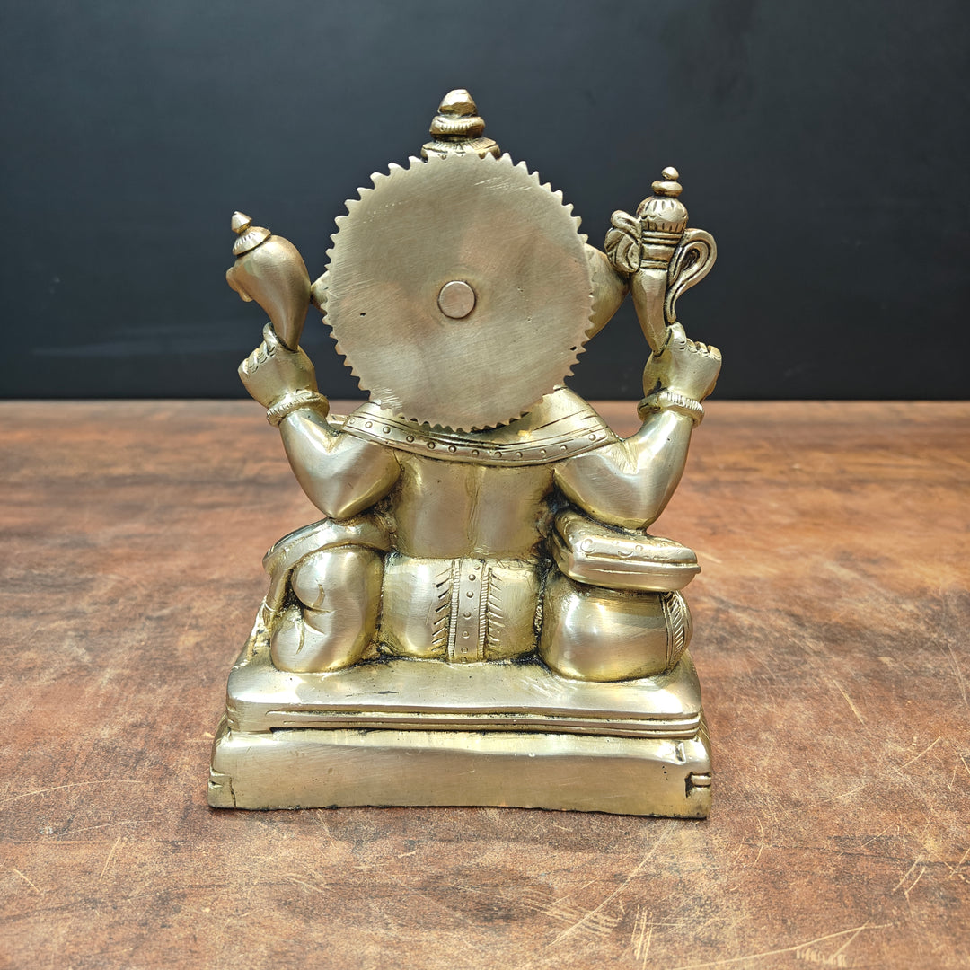 Brass Lord Ganesha Statue Writing Mahabharata 8 Inch