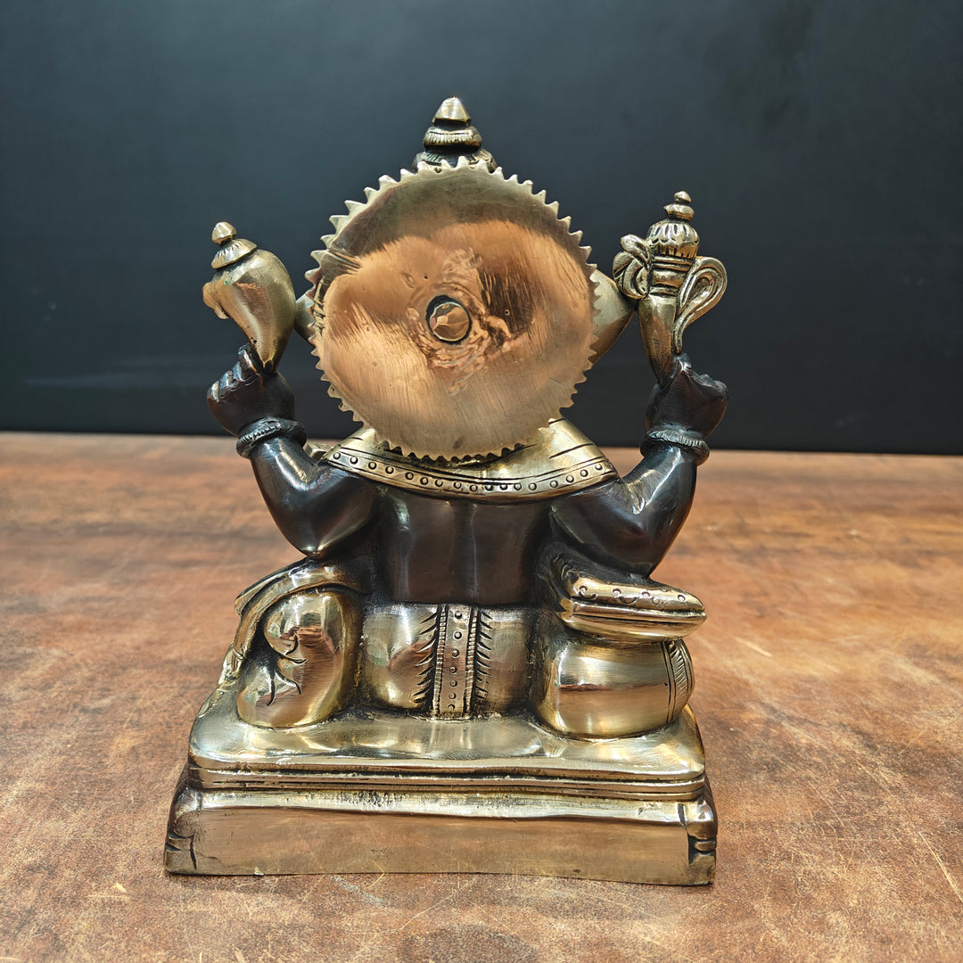 Brass Lord Ganesha Statue Writing Mahabharata Black Gold Finish 8 Inch