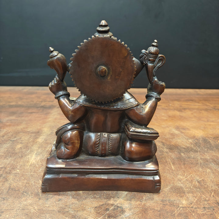 Brass Lord Ganesha Statue Writing Mahabharata Antique Finish 8 Inch