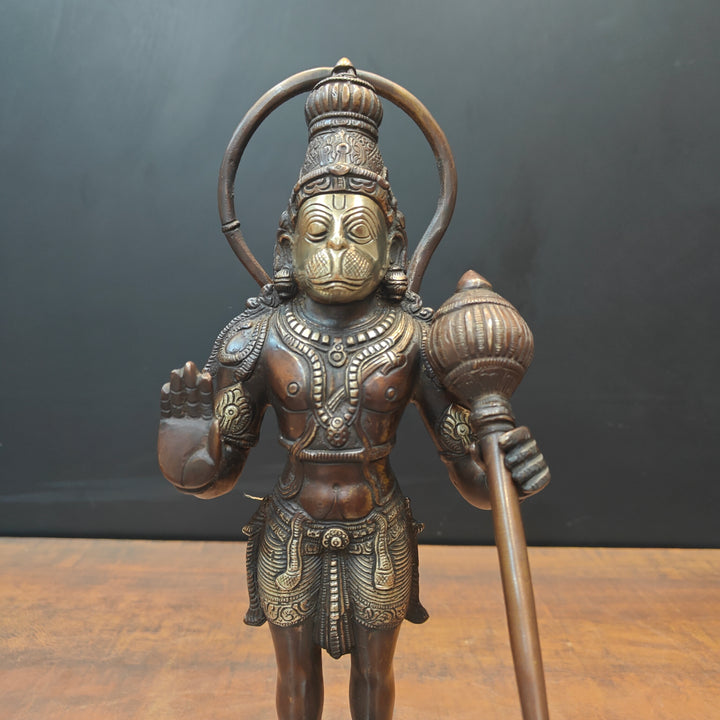 Brass Standing Hanuman Statue Brown Gold Finish 14 Inch